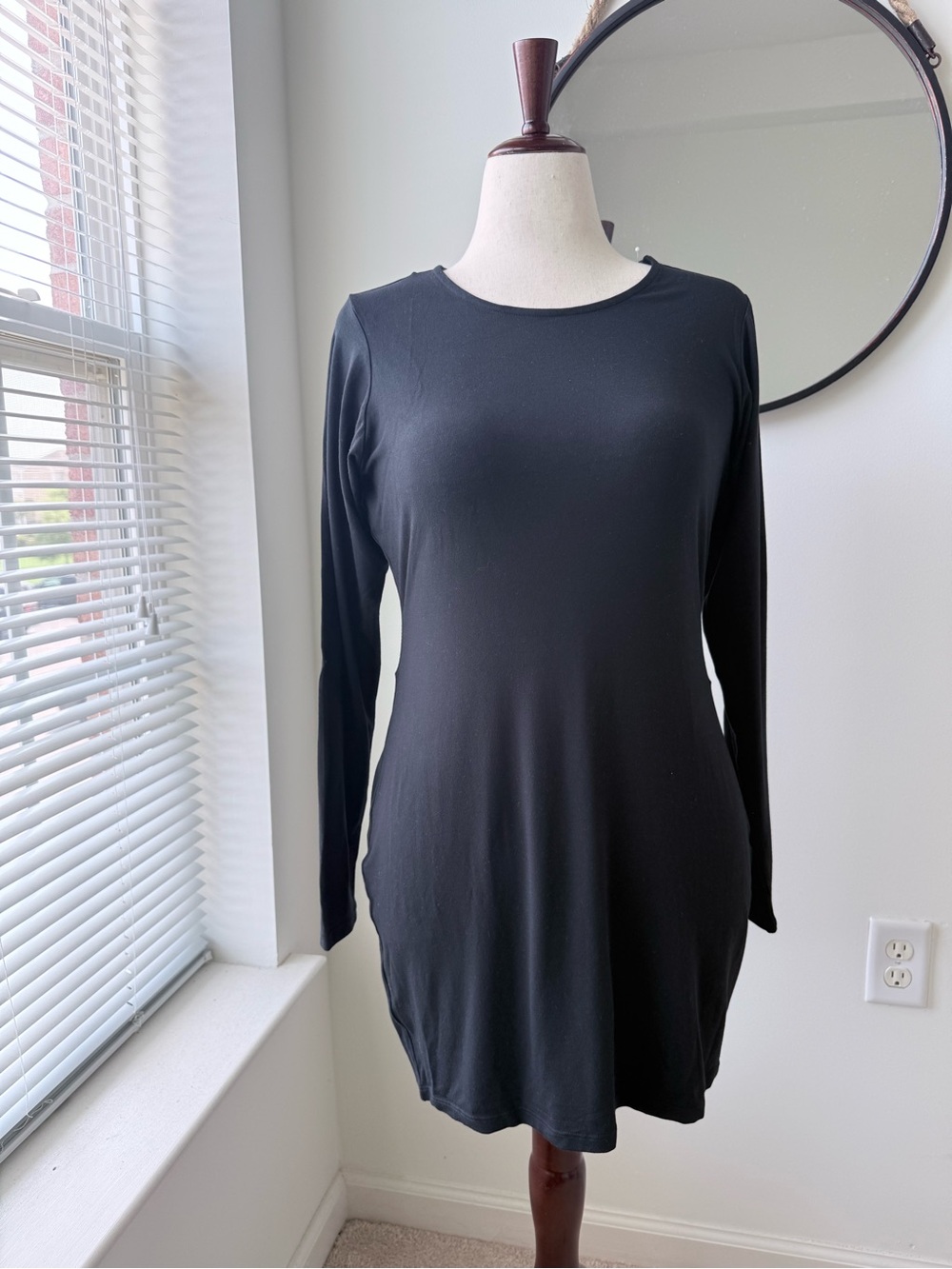 SKIMS Black Long-Sleeve Mini Dress